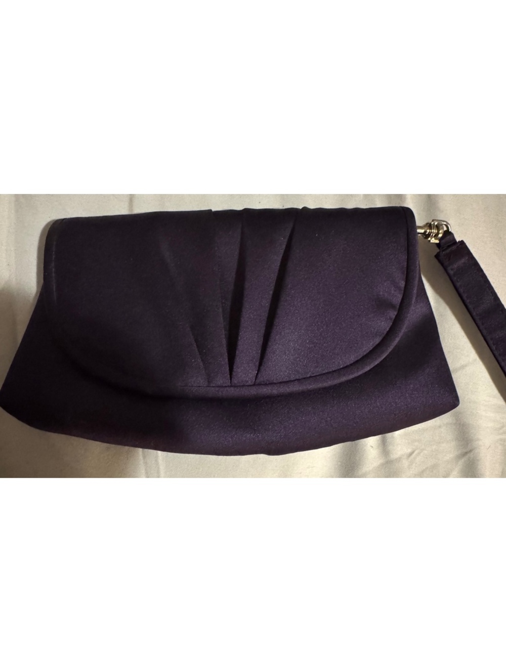 Elegant Dark Purple Satin Pleated Evening Clutch Bag